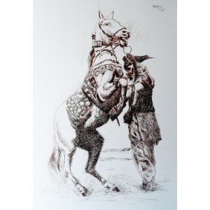 Tanweer Farooqi, 28 x 48 inch, Pen & Ink on Paper,  Pen and Ink Horse Painting, AC-TF-003